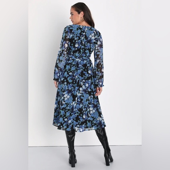 Lulu’s Impressive Charm Black Multi Floral Print Long Sleeve Midi Dress - Picture 5 of 9
